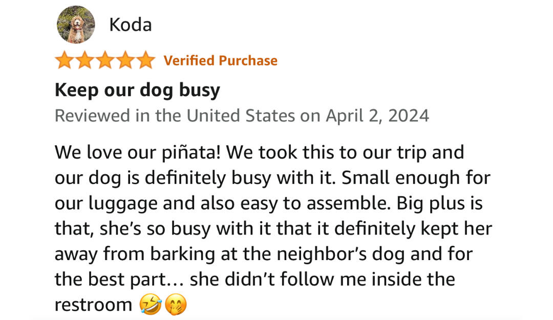 An Amazon review from Koda. It kept her doodle from barking at the neighbor's dog
